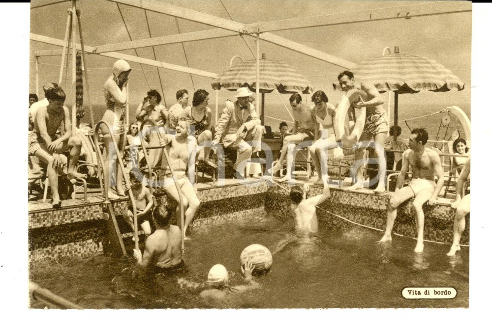 Cartolina originale da collezione 1950 ca SOCIETA  DI NAVIGAZIONE ITALIA Vita di bordo Cartolina ILLUSTRATA FG 1