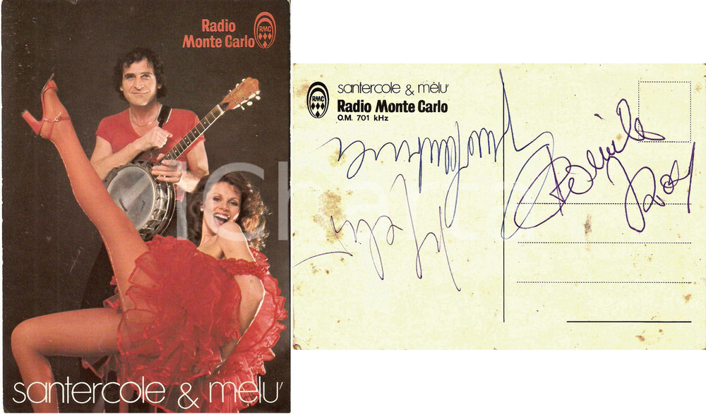 Cartolina originale da collezione 1975 ca MUSICA Gino SANTERCOLE Melù VALENTE Radio Montecarlo Cartolina AUTOGRAFO 1