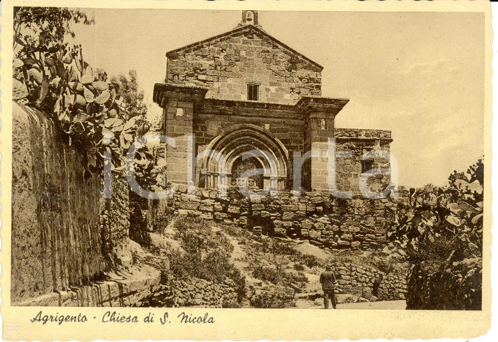 Cartolina originale da collezione 1939 AGRIGENTO Chiesa di SAN NICOLA con cactus * Cartolina ANIMATA FG NV 1