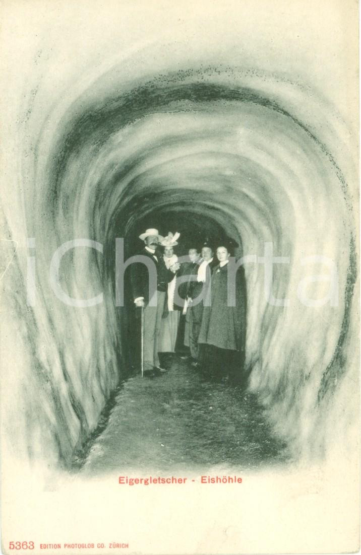 Cartolina originale da collezione 1910 ca LAUTERBRUNNEN SWITZERLAND Famiglia in una grotta dell  EIGERGLETSCHER 1