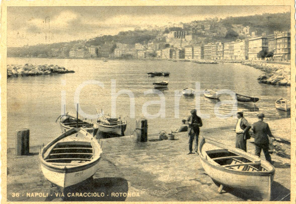 Cartolina originale da collezione 1939 NAPOLI Scorcio della localitÃ  la ROTONDA Via CARACCIOLO *Cartolina animata 1