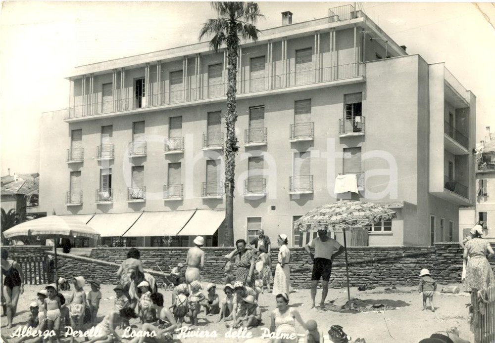 Cartolina originale da collezione 1958 LOANO (SV) Albergo PERELLI e riviera delle PALME *Cartolina animata FG VG 1