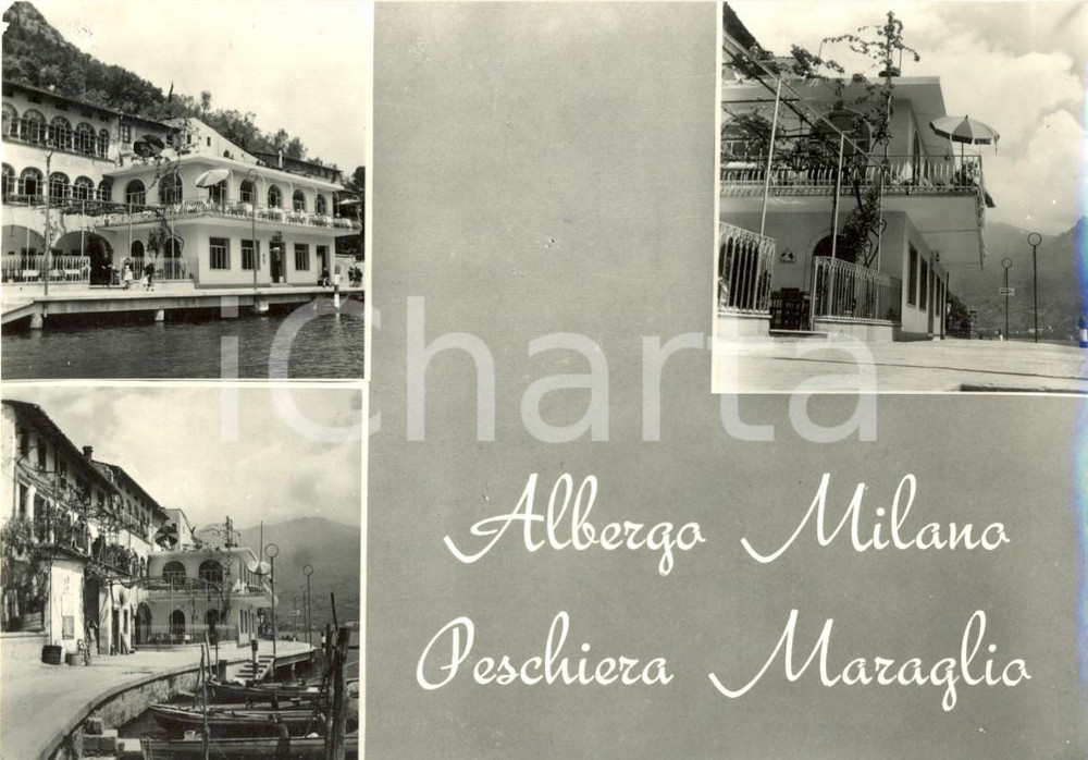 Cartolina originale da collezione 1959 MONTE ISOLA (BS) Vedutine ALBERGO MILANO a PESCHIERA MARAGLIO *FG VG 1
