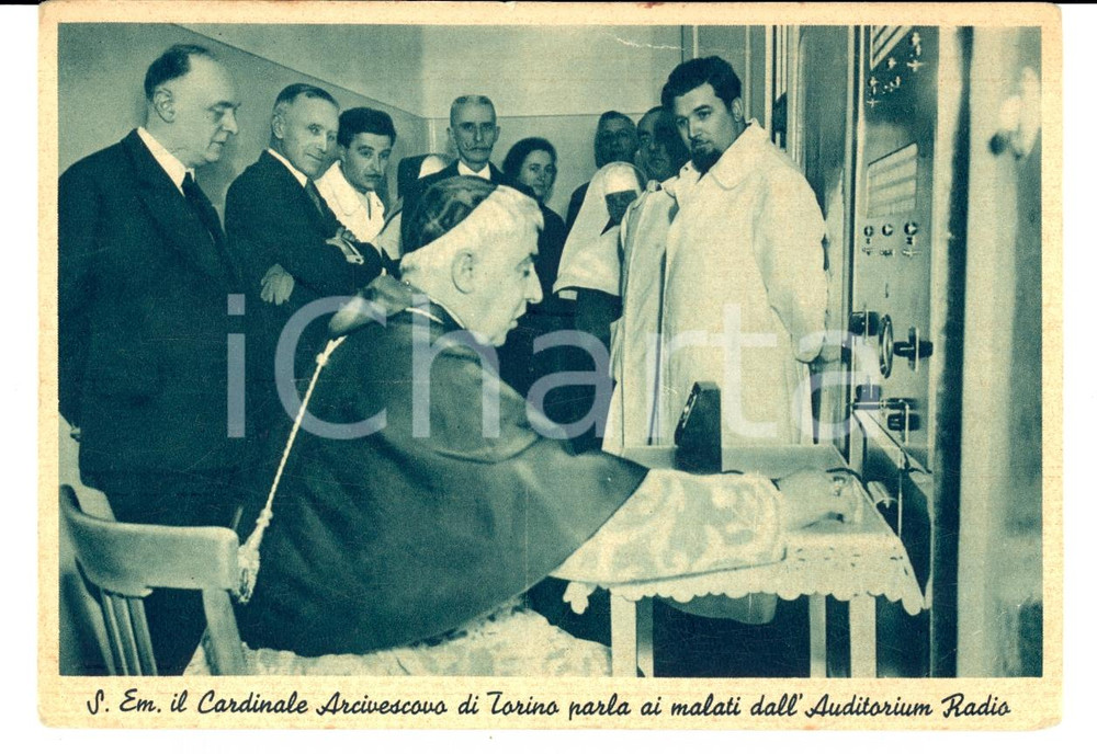 Cartolina originale da collezione 1940 ca TORINO Ospedale SAN LUIGI Arcivescovo parla ai malati dall'Auditorium 1