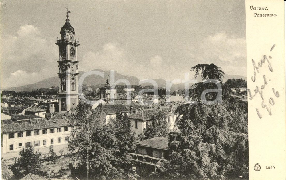 Cartolina originale da collezione 1906 VARESE Panorama con Basilica di SAN VITTORE e campanile Cartolina FP NV 1
