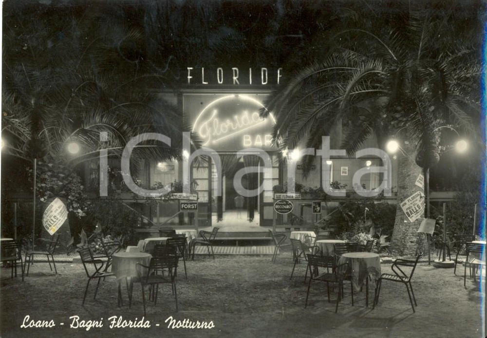 Cartolina originale da collezione 1955 LOANO (SV) Entrata dei BAGNI FLORIDA con SPETTRO di bambino? *Cartolina FG 1
