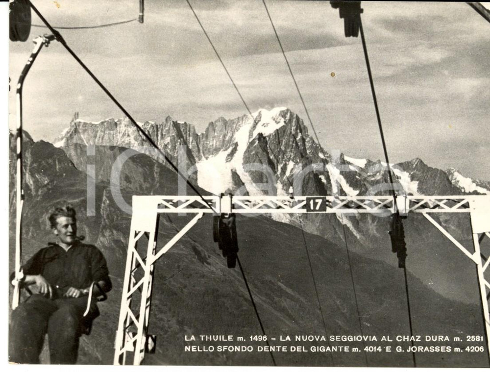 Cartolina originale da collezione 1955 ca LA THUILE (AO) La nuova seggiovia al CHAZ DURA *Cartolina ANIMATA FG VG 1