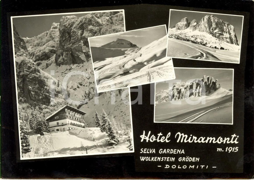 Cartolina originale da collezione 1959 SELVA DI VAL GARDENA BZ Vedutine con HOTEL MIRAMONTI Cartolina FG VG 1