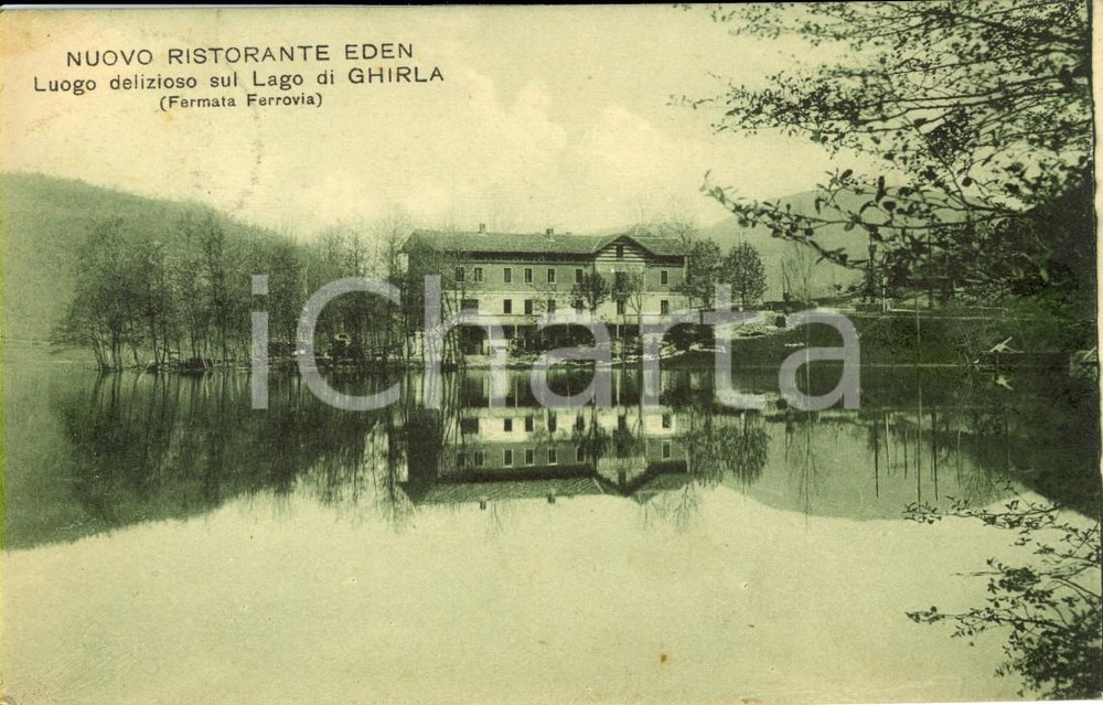 Cartolina originale da collezione 1927 GHIRLA VA  Nuovo ristorante EDEN sul lago Fermata ferrovia Cartolina FP 1