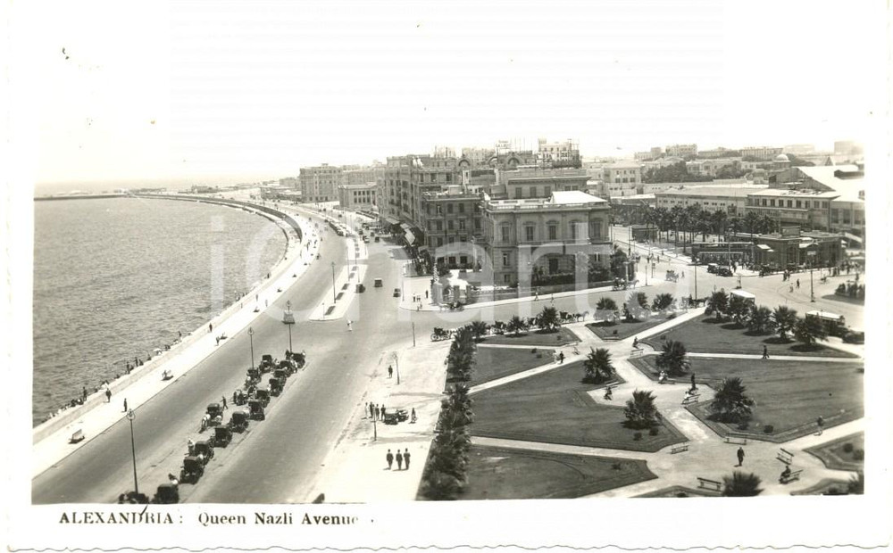 Cartolina originale da collezione 1933 ALESSANDRIA D'EGITTO Veduta QUEEN NAZLI AVENUE *Cartolina ANIMATA FP NV 1