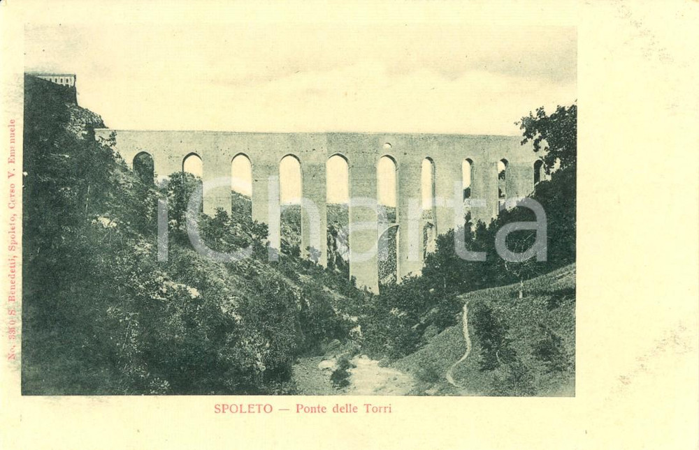 Cartolina originale da collezione 1900 ca SPOLETO (GR) Veduta del Ponte delle TORRI *Cartolina postale FP NV 1