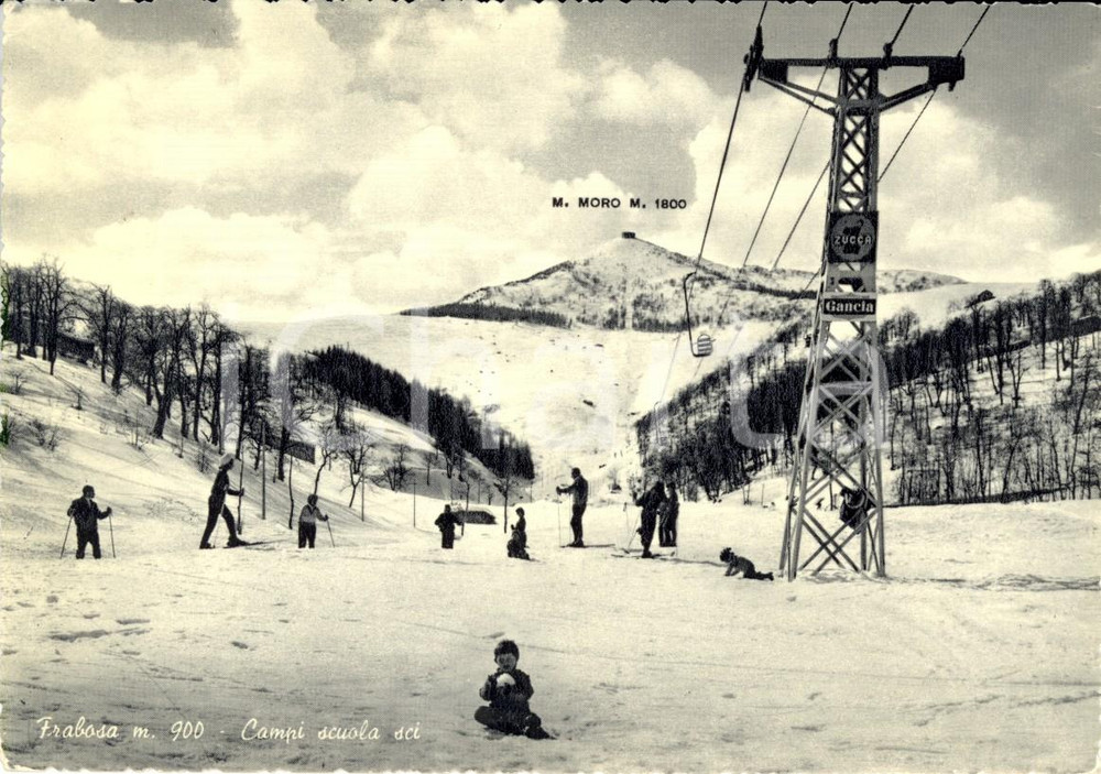 Cartolina originale da collezione 1950 ca FRABOSA SOPRANA CN Veduta campi sci e monte MORO Cartolina ANIMATA VG 1