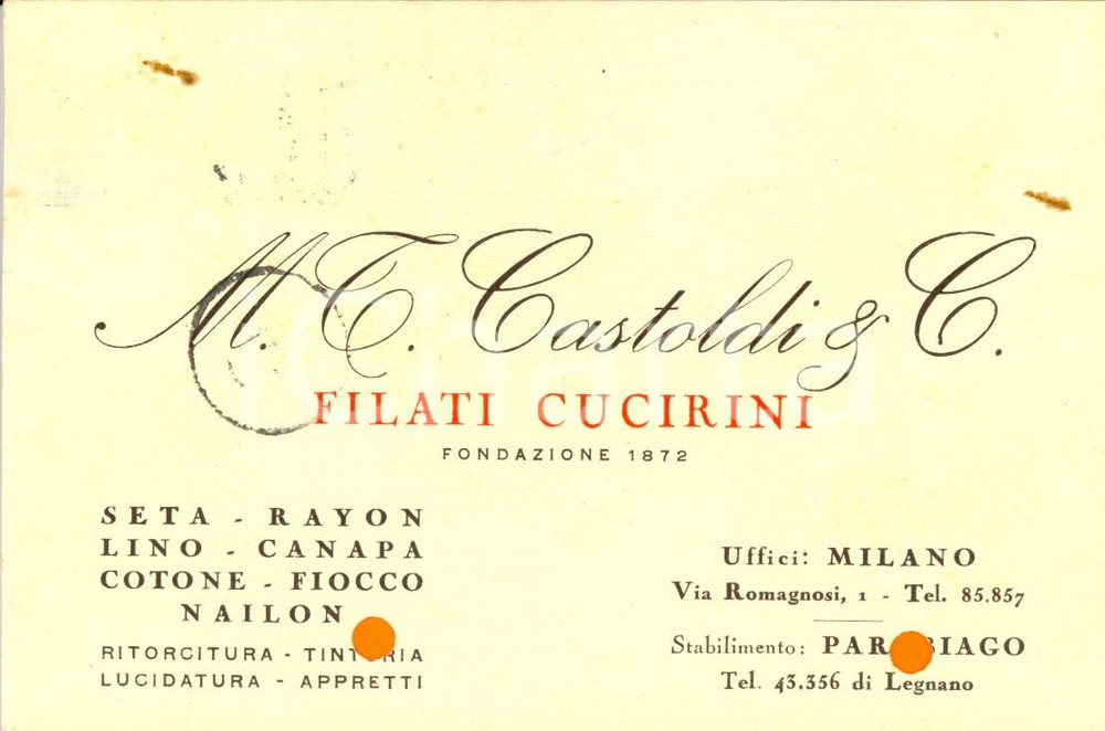 Cartolina originale da collezione 1953 MILANO Filati cucirini CASTOLDI & C. inviano corriere Cartolina INTESTATA 1