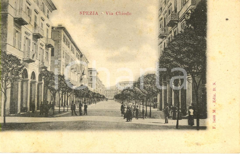 Cartolina originale da collezione 1900 ca LA SPEZIA Passanti in via CHIODO *Cartolina ANIMATA FP NV 1