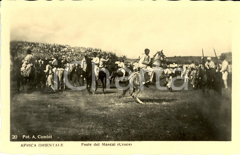 Cartolina originale da collezione 1940 ca AOI COSTUMI Feste del MASCAL CROCE a cavallo Cartolina FP NV 1