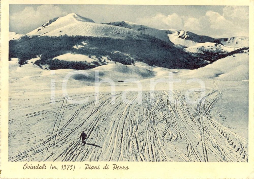 Cartolina originale da collezione 1938 OVINDOLI (AQ) Sciatore sull'altopiano PIANI DI PEZZA *Cartolina ANIMATA FG 1