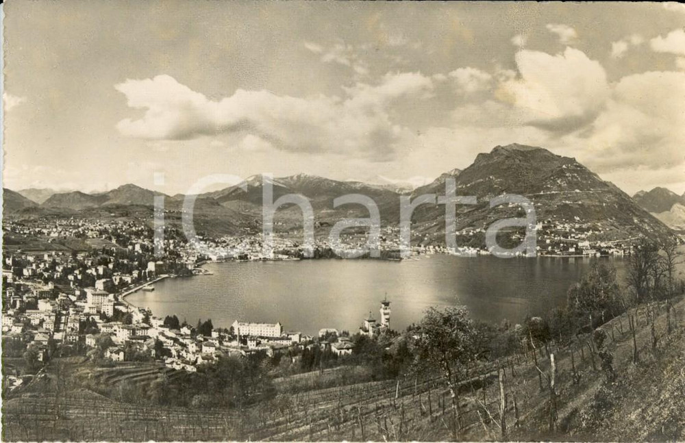 Cartolina originale da collezione 1945 ca LUGANO (CH) Veduta cittÃ  e monte BRE' *Cartolina postale FP NV 1