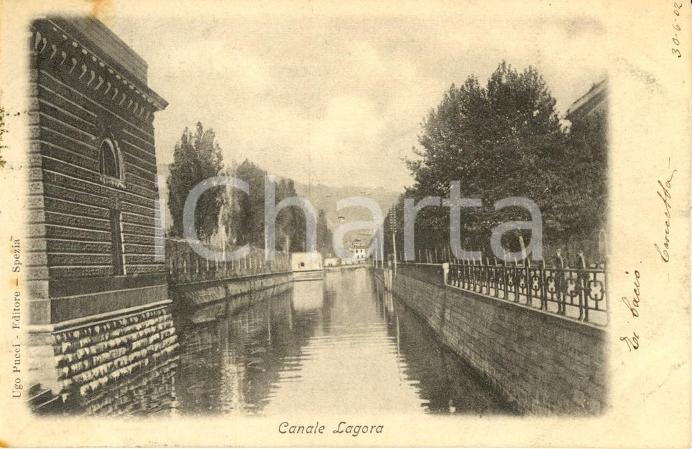 Cartolina originale da collezione 1902 LA SPEZIA Canale LAGORA e viale alberato Cartolina ANIMATA FP VG 1