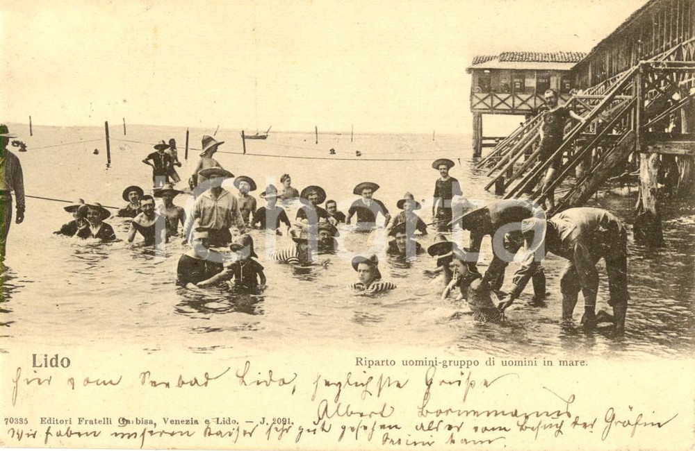 Cartolina originale da collezione 1904 VENEZIA Bagnanti al riparto uomini del LIDO Cartolina ANIMATA FP VG 1