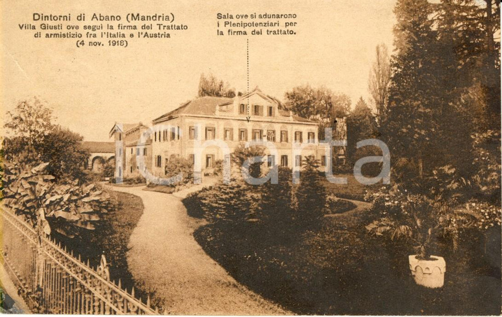 Cartolina originale da collezione 1926 PADOVA MANDRIA Villa GIUSTI dove si firmÃ² l Armistizio Italia Austria FP 1