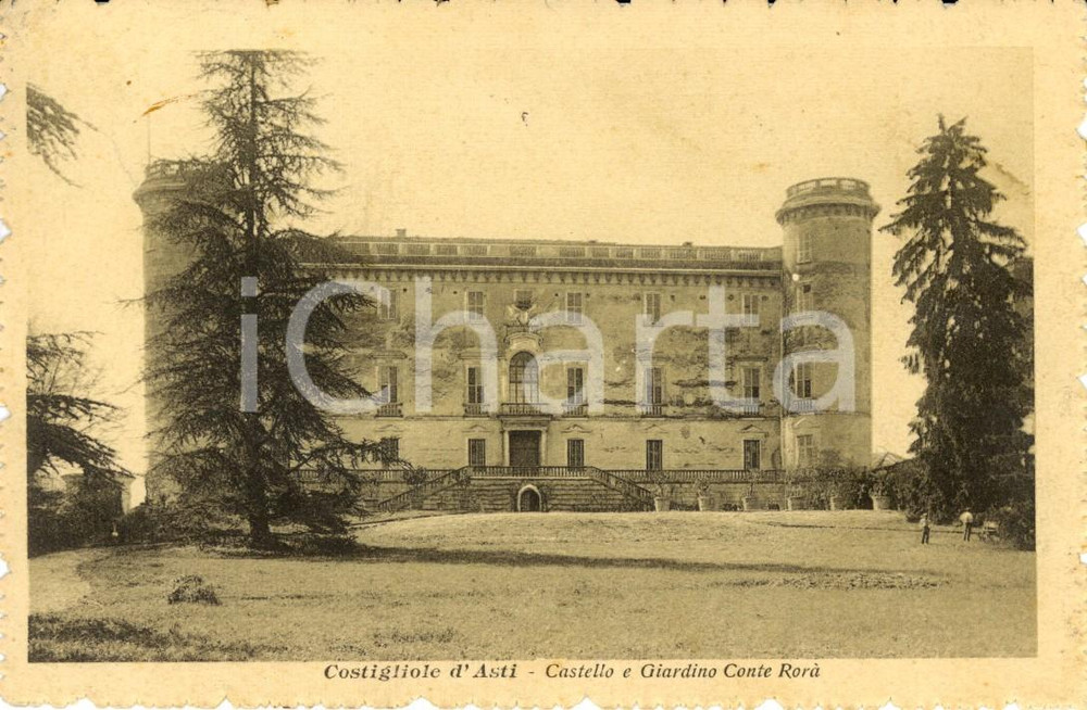 Cartolina originale da collezione 1916 COSTIGLIOLE D ASTI AT Castello e giardino del Conte RORA   ANIMATA FP VG 1