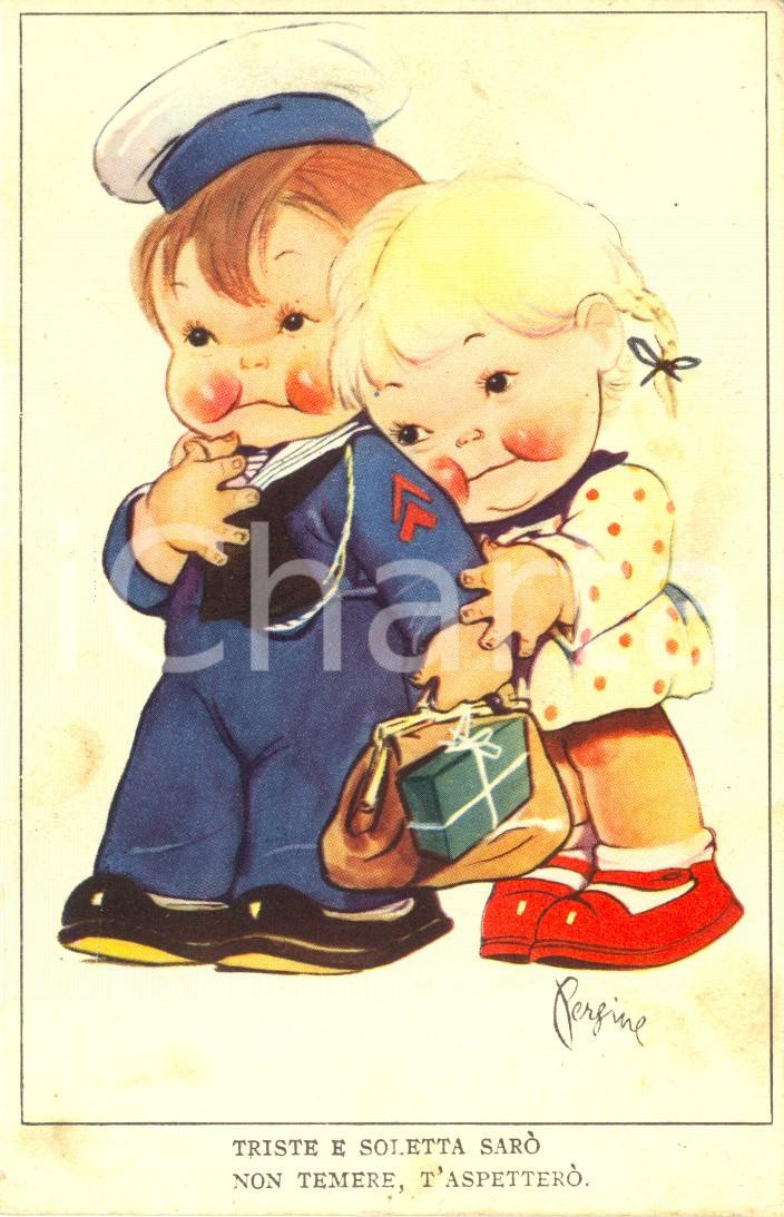Cartolina originale da collezione 1941 INNAMORATI Triste e soletta sarÃ², non temere t aspetterÃ² lll. PERGINE 1