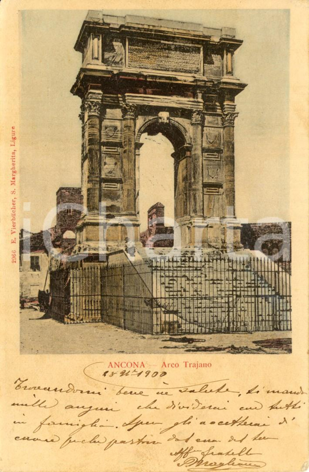 Cartolina originale da collezione 1900 ANCONA Veduta dell Arco di TRAIANO Cartolina postale FP VG 1