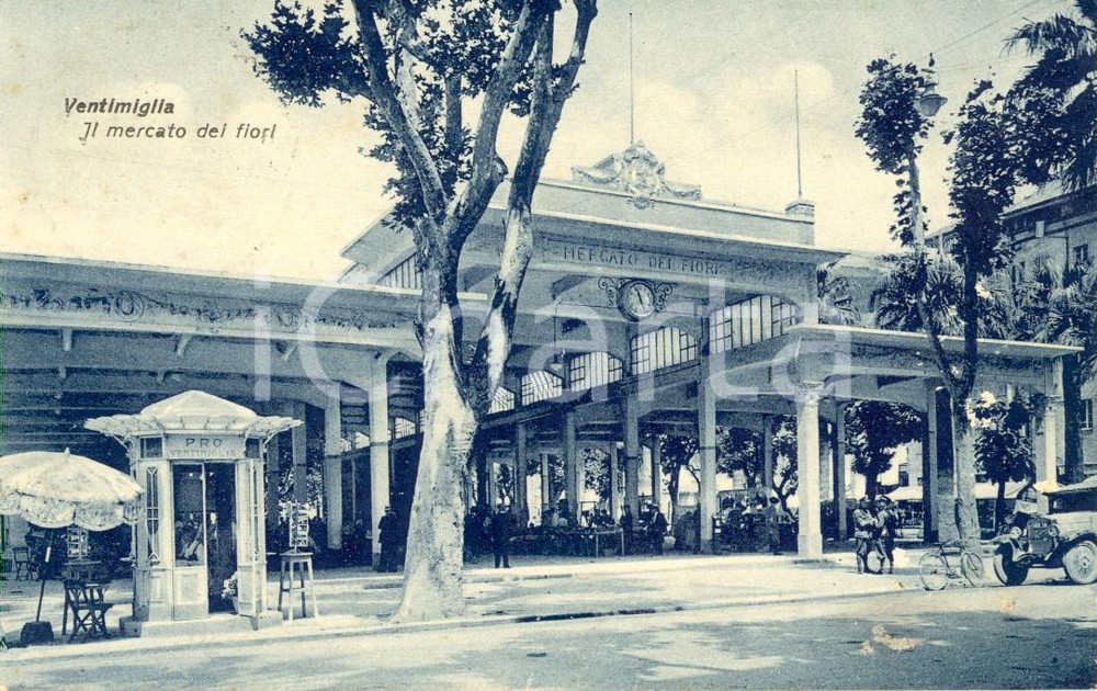 Cartolina originale da collezione 1936 VENTIMIGLIA IM Mercato dei Fiori Animata con militari FP VG 1