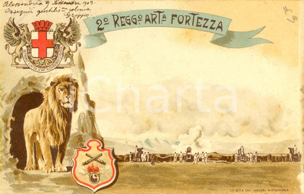 Cartolina originale da collezione 1903 REGIO ESERCITO 2Â° Reggimento Artiglieria FORTEZZA *Cartolina Illustrata VG 1