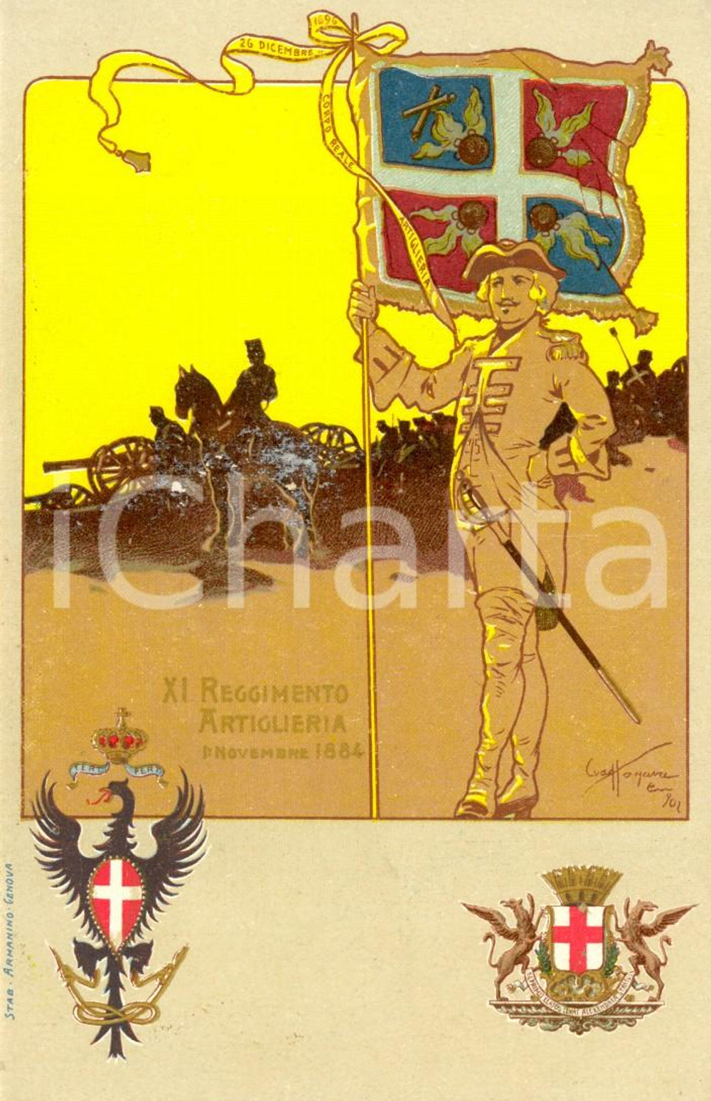 Cartolina originale da collezione 1900 ca REGIO ESERCITO 11Â° Reggimento Artiglieria Cartolina illustrata FP NV 1