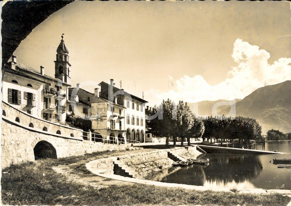 Cartolina originale da collezione 1956 ASCONA CH Lago MAGGIORE Veduta lungolago  Macelleria ORELLI FG VG 1