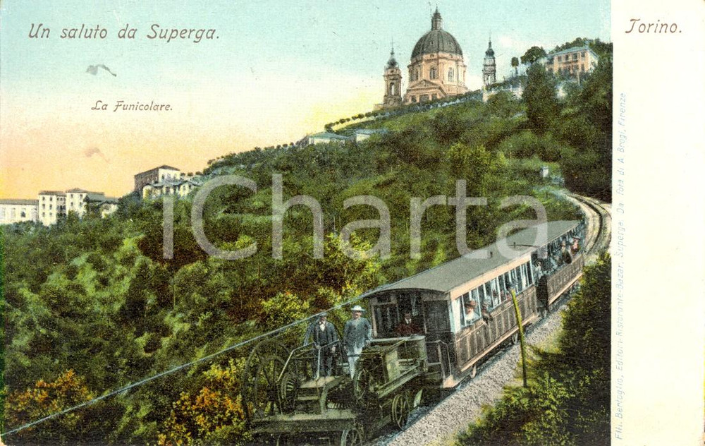 Cartolina originale da collezione 1908 TORINO Funicolare per la Basilica di SUPERGA Cartolina ANIMATA FP VG 1