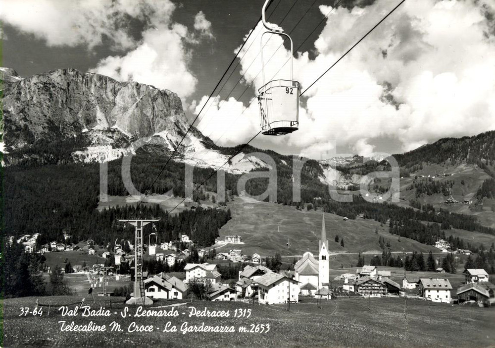 Cartolina originale da collezione 1970 SAN LEONARDO BZ Telecabine per monte CROCE con PEDRACES e GARDENAZZA 1