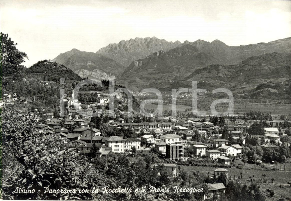 Cartolina originale da collezione 1964 AIRUNO LC Panorama con chiesa SANTA MARIA DELLA ROCCHETTA e RESEGONE 1