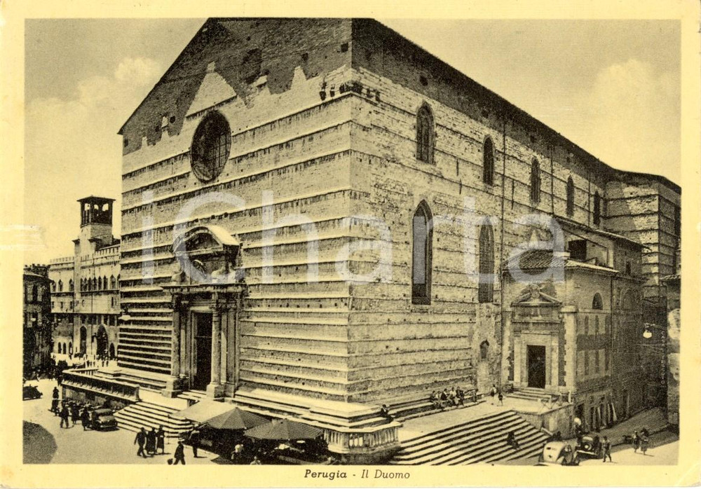 Cartolina originale da collezione 1940 ca PERUGIA Veduta del Duomo *Cartolina postale ANIMATA FG NV 1