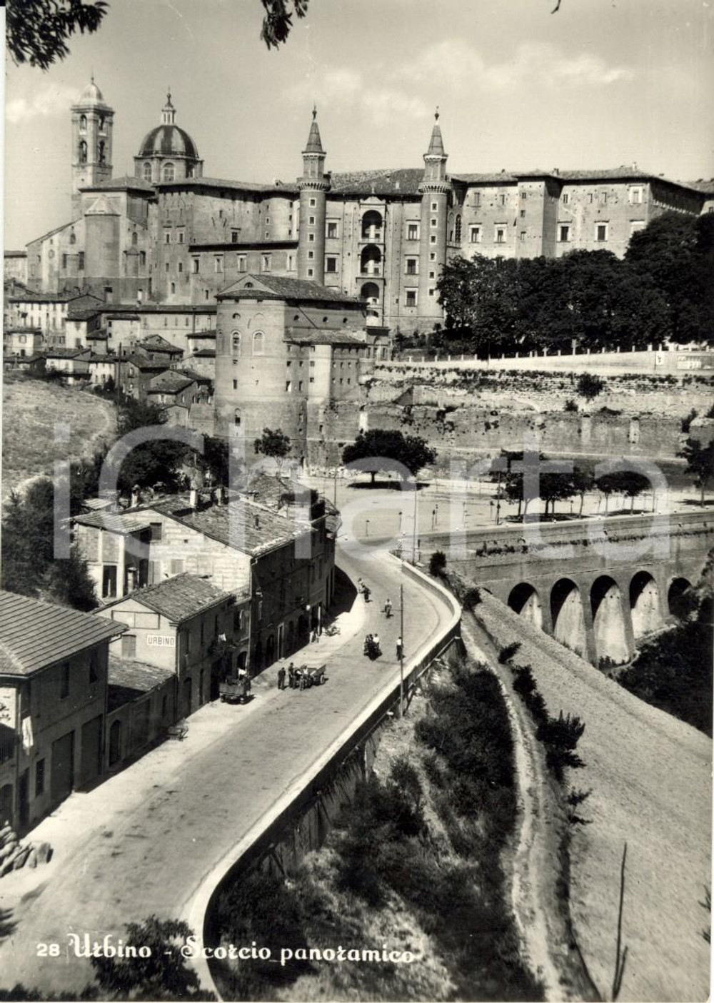 Cartolina originale da collezione 1950 ca URBINO Scorcio panoramico cittÃ  e palazzo ducale *Cartolina ANIMATA NV 1