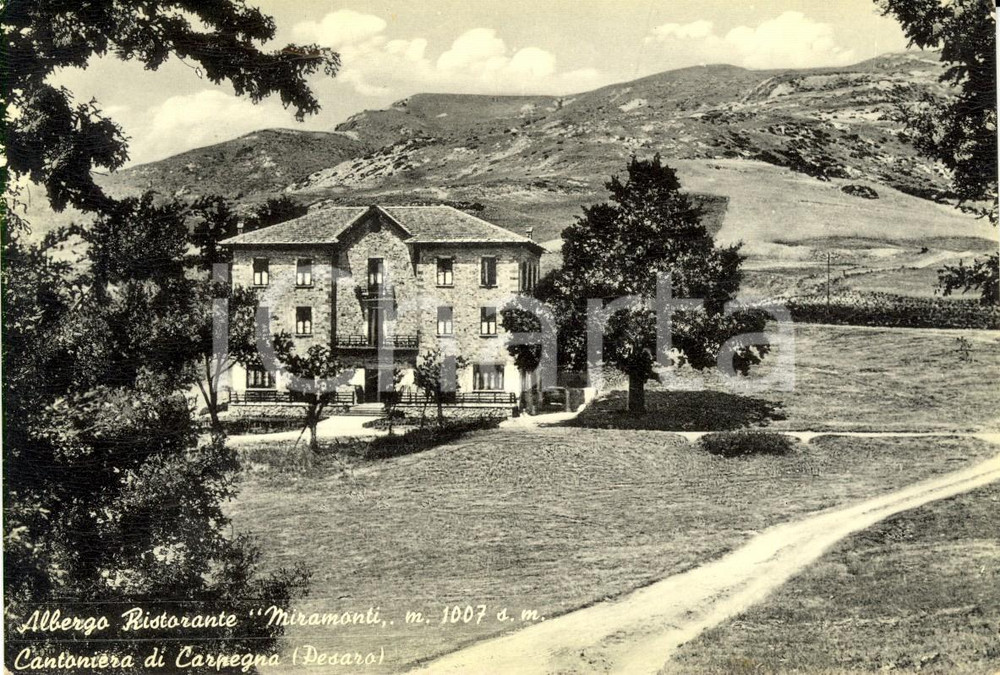 Cartolina originale da collezione 1950 ca CARPEGNA PU Albergo MIRAMONTI al passo CANTONIERA DANNEGGIATA 1