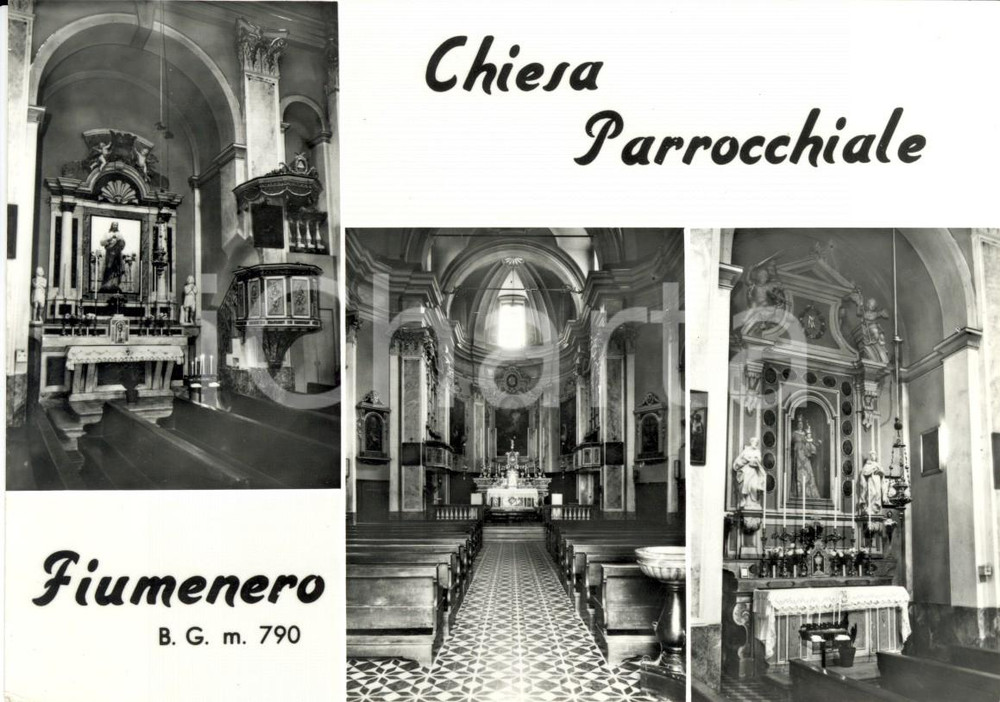 Cartolina originale da collezione 1950 ca FIUMENERO BG Vedutine interno chiesa parrocchiale Cartolina FG NV 1