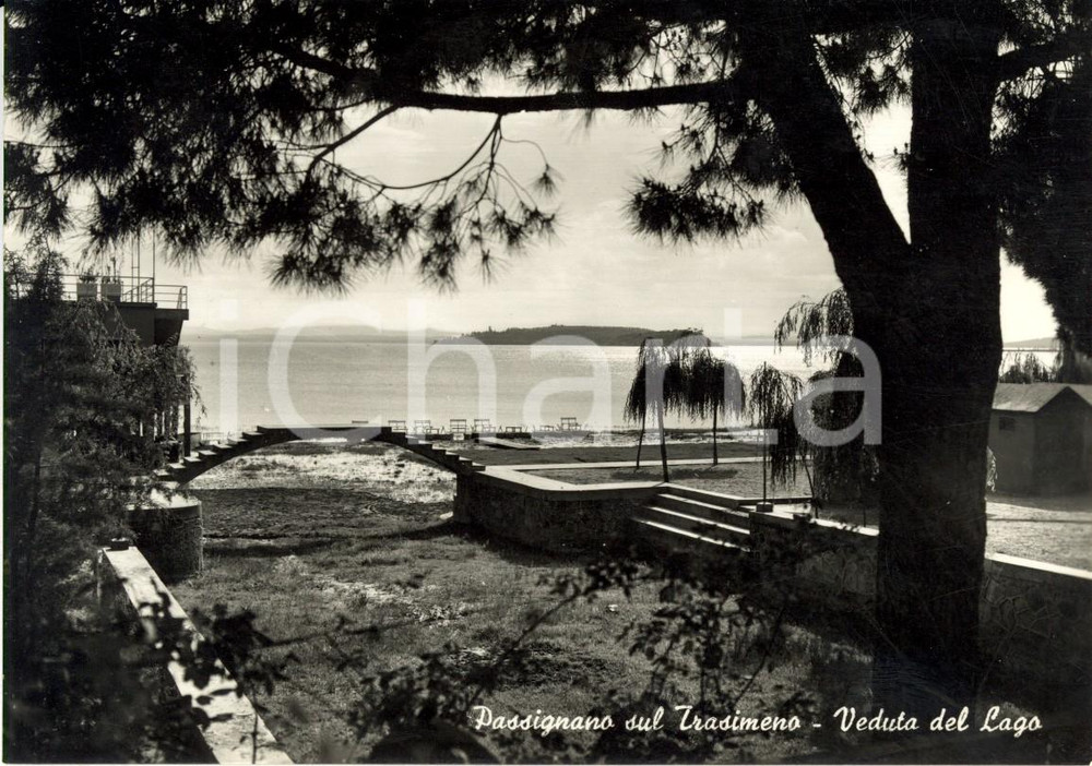Cartolina originale da collezione 1960 ca PASSIGNANO SUL TRASIMENO (PG) Veduta del lago *ANIMATA con pedalÃ² FG NV 1