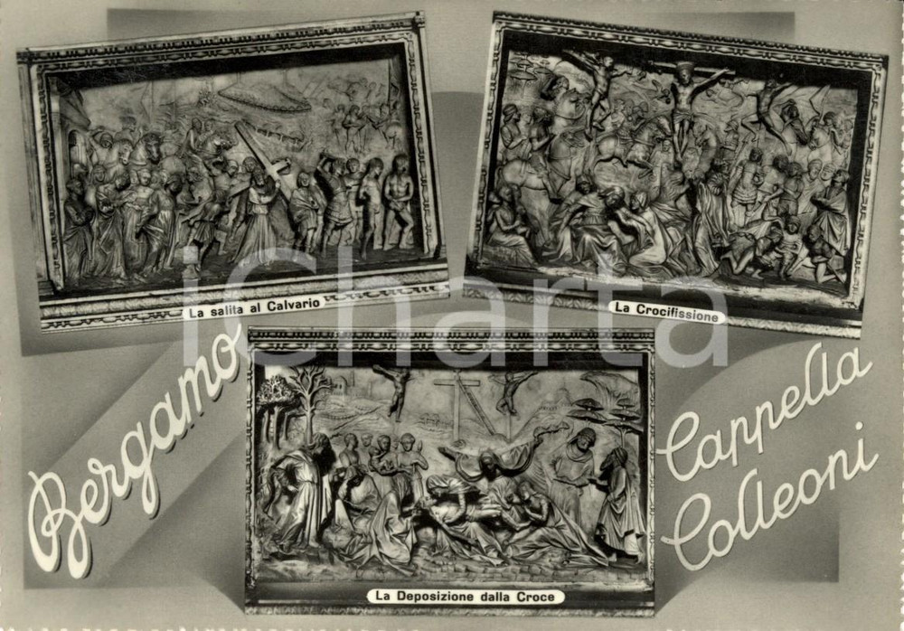 Cartolina originale da collezione 1950 ca BERGAMO Vedutine bassorilievi della cappella COLLEONI Cartolina FG NV 1