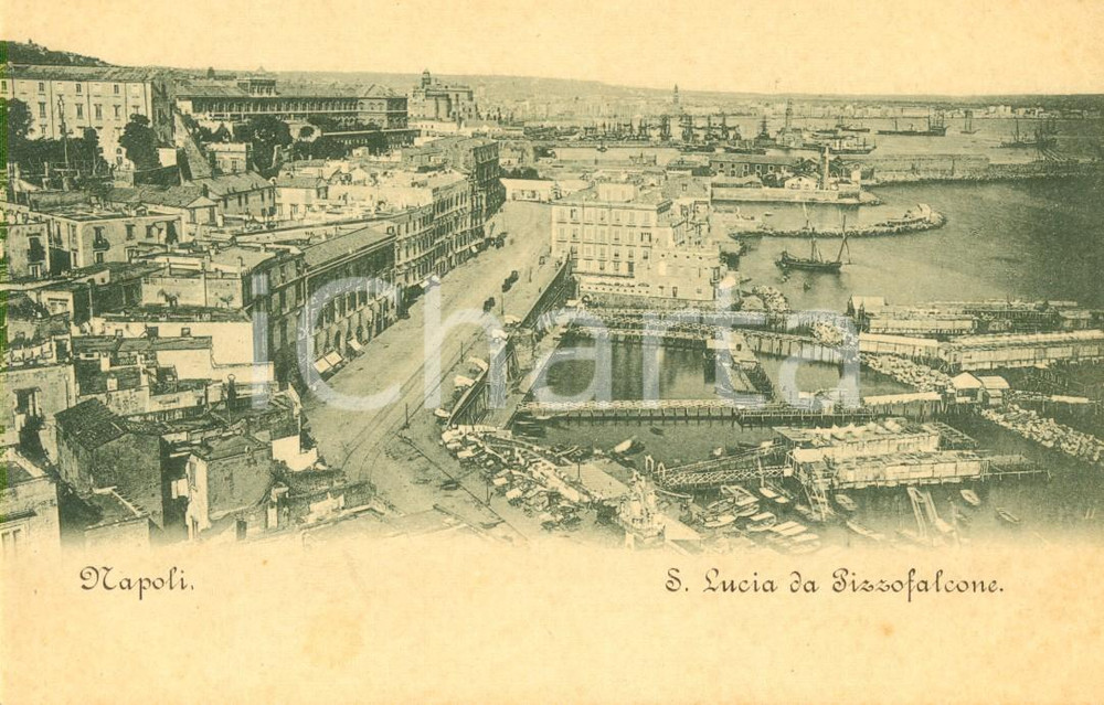 Cartolina originale da collezione 1900 ca NAPOLI Rione SANTA LUCIA visto da PIZZOFALCONE *Cartolina postale FP NV 1