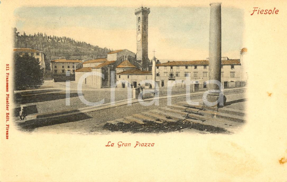 Cartolina originale da collezione 1900 ca FIESOLE (FI) Gran Piazza con trattoria GARIBALDI *Cartolina ANIMATA FP 1