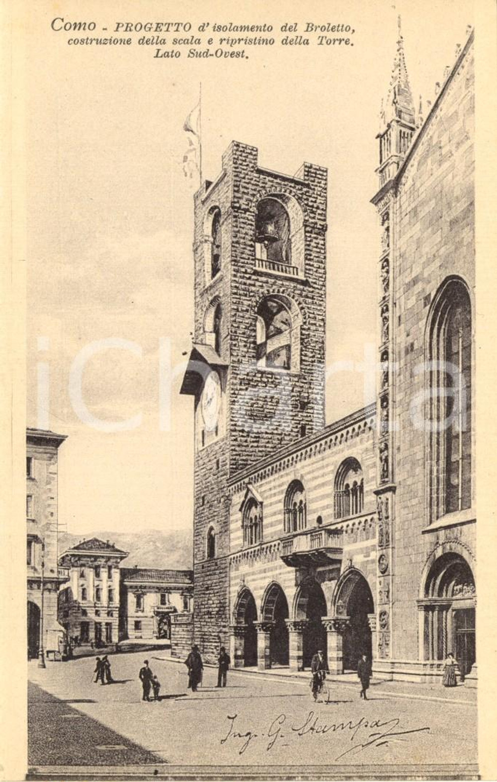 Cartolina originale da collezione 1940 ca COMO Il BROLETTO e la torre - Ing. STAMPA *Cartolina FP NV 1