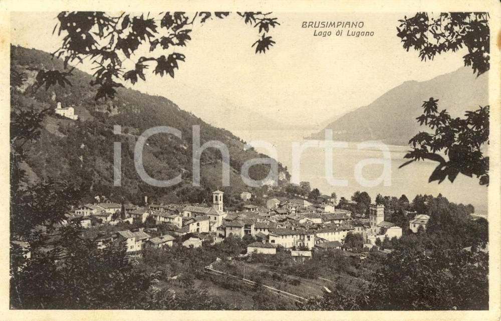 Cartolina originale da collezione 1931 BRUSIMPIANO VA Veduta del paese e del lago di LUGANO Cartolina FP VG 1