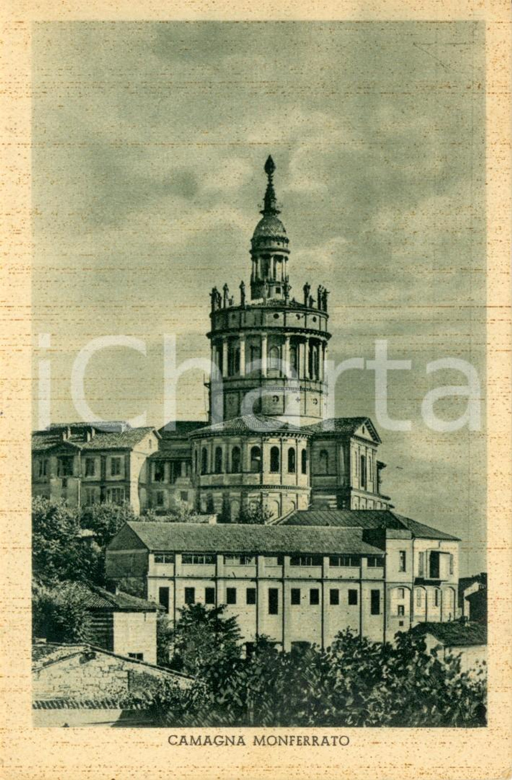 Cartolina originale da collezione 1940 ca CAMAGNA MONFERRATO (AL) Veduta della chiesa di SANT'EUSEBIO *FP VG 1