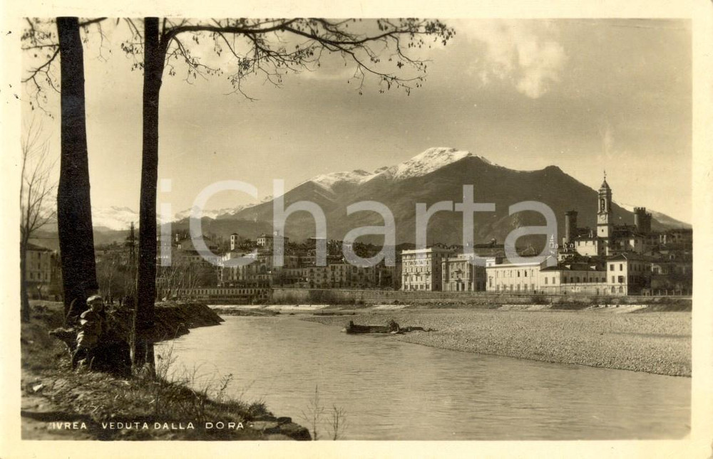 Cartolina originale da collezione 1946 IVREA (TO) Veduta della cittÃ  e del fiume DORA *Cartolina ANIMATA FP VG 1