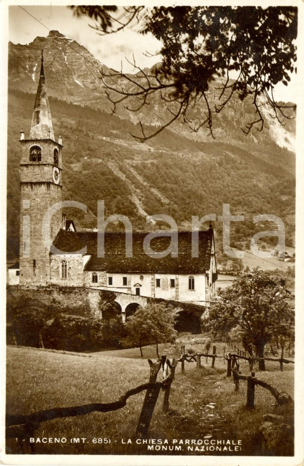Cartolina originale da collezione 1933 BACENO (VB) Chiesa parrocchiale monumentale di SAN GAUDENZIO *Cartolina NV 1