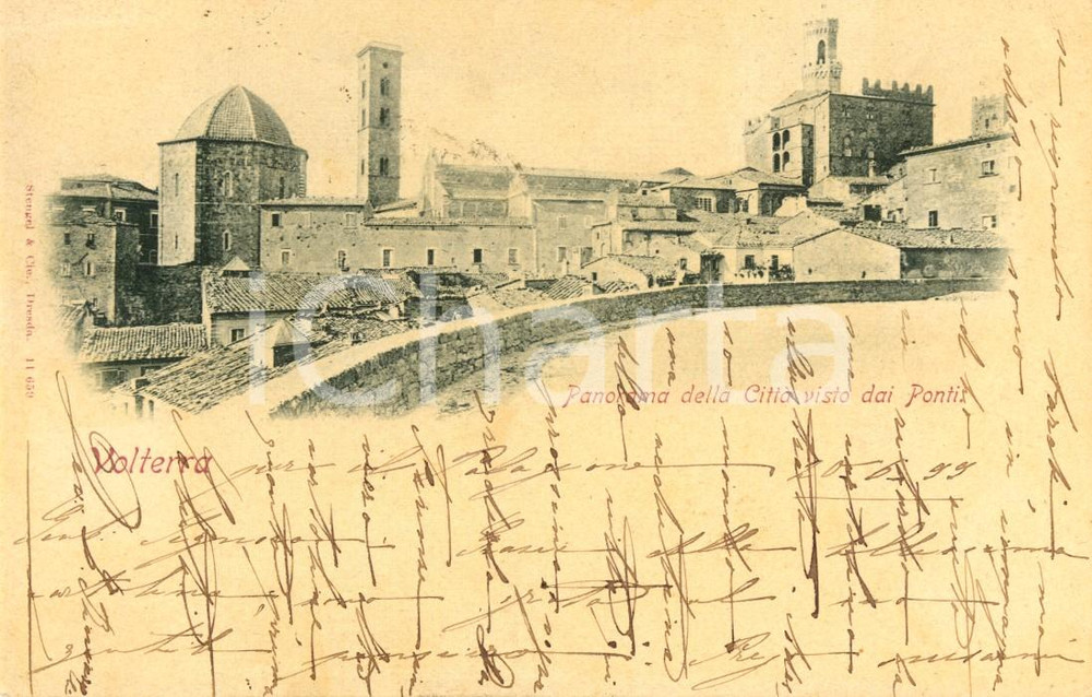 Cartolina originale da collezione 1899 VOLTERRA PI Panorama della città visto dai ponti Cartolina postale FP VG 1