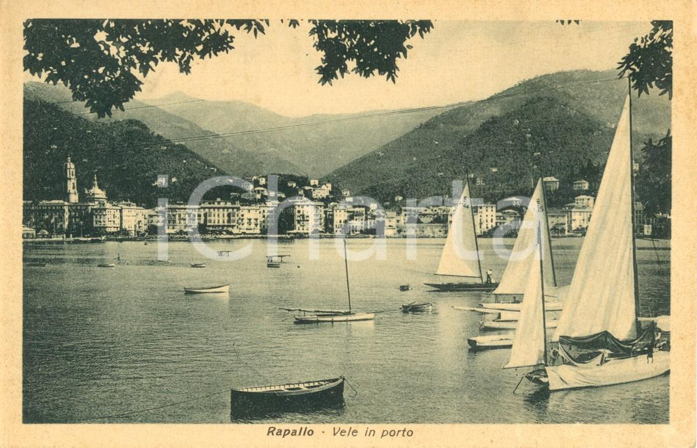 Cartolina originale da collezione 1937 RAPALLO (GE) Veduta panoramica con vele in porto *ANIMATA FP VG 1
