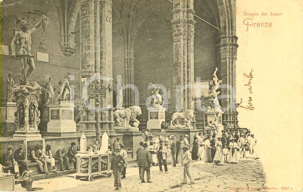 Cartolina originale da collezione 1900 FIRENZE Veduta della Loggia dei LANZI Cartolina postale ANIMATA FP VG 1